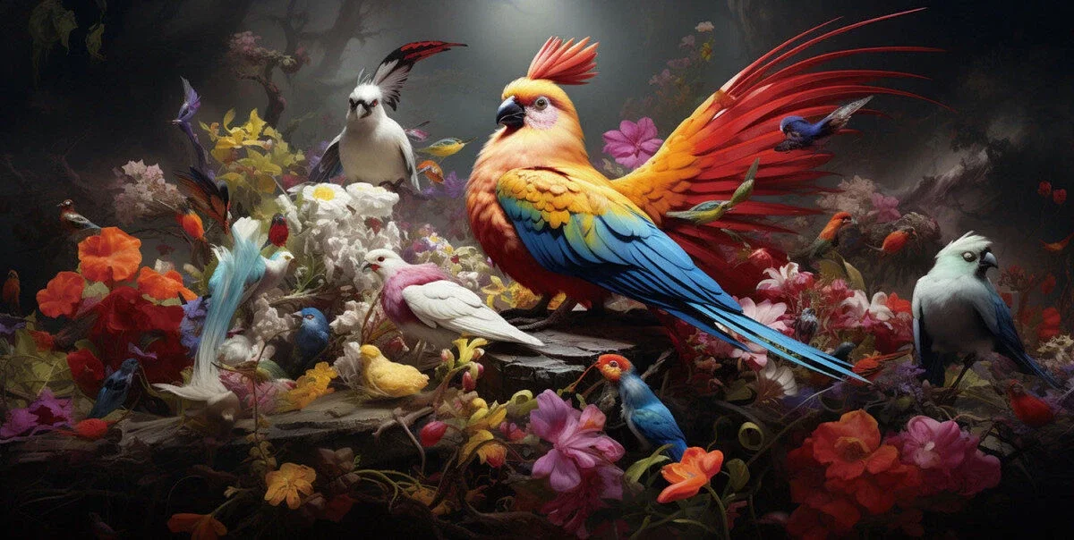 Glasschilderij 160x80cm Papegaai met vogels Glasschilderij 160x80cm Papegaai met vogels