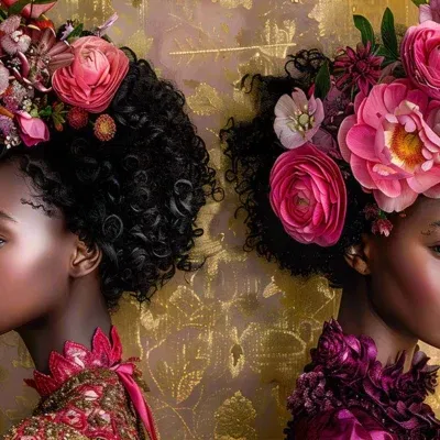 Glasschilderij 160x80cm Twee vrouwen met bloementooi