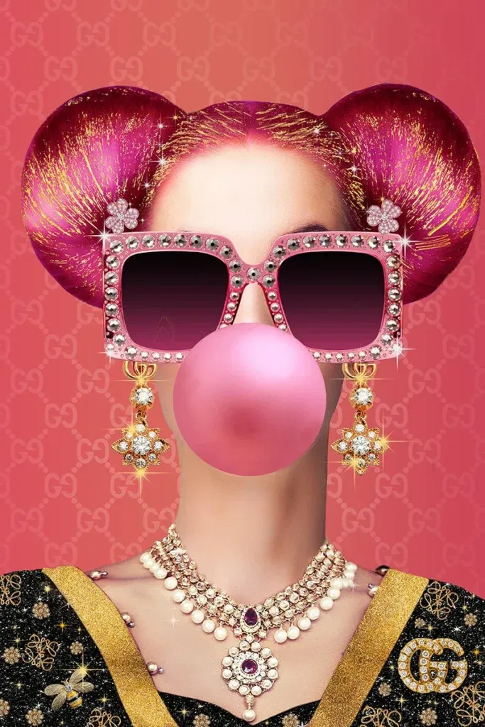 Glasschilderij 80x120cm Bubblegum