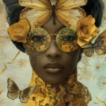 Glasschilderij 80x120cm Dame met vlinder