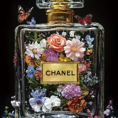 Glasschilderij 80x120cm Doorzichtig parfum met bloemen