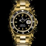 Glasschilderij 80x120cm Gouden horloge