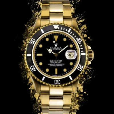 Glasschilderij 80x120cm Gouden horloge