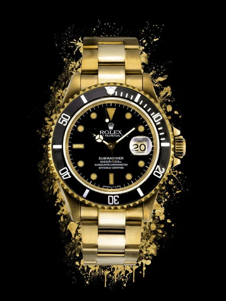 Glasschilderij 80x120cm Gouden horloge