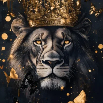 Glasschilderij 80x120cm Leeuw met kroon
