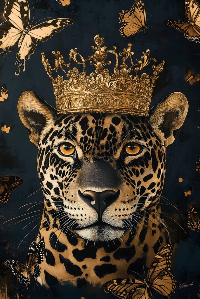 Glasschilderij 80x120cm Panter met kroon