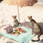 Glasschilderij 80x120cm Panters onder de parasol