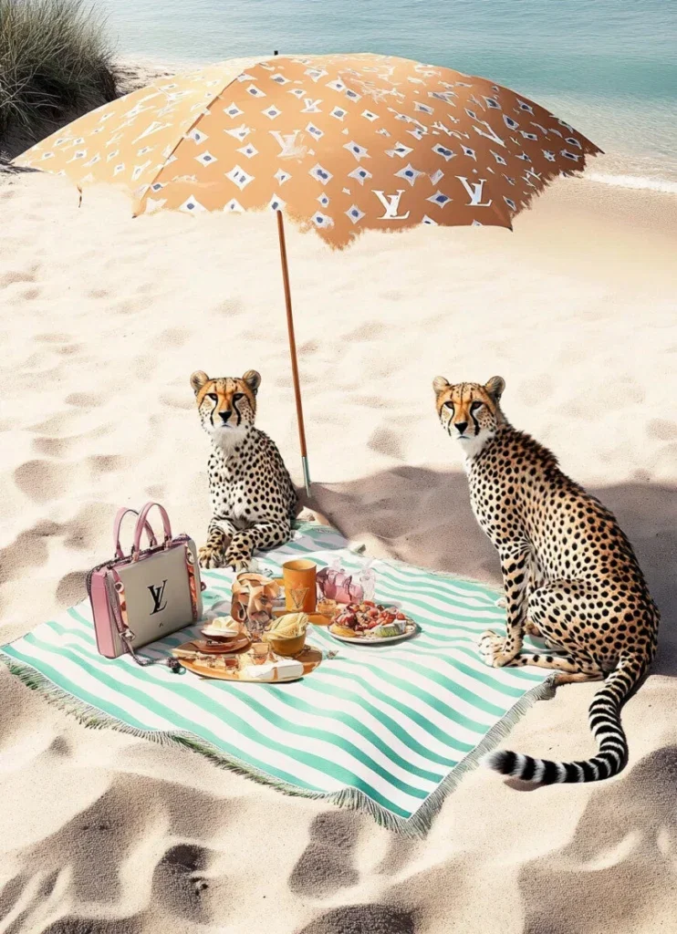 Glasschilderij 80x120cm Panters onder de parasol
