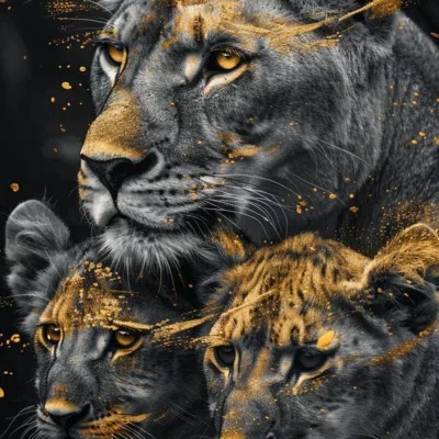 Glasschilderij 80x120cm Tijgers met gouden tinten