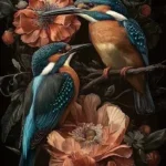Glasschilderij 80x120cm Twee ijsvogels
