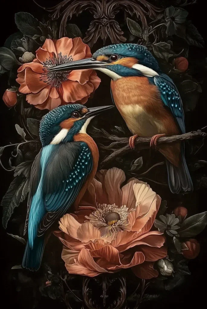 Glasschilderij 80x120cm Twee ijsvogels