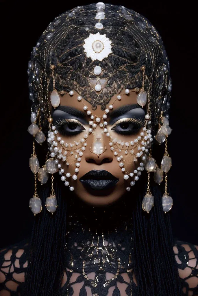 Glasschilderij 80x120cm Vrouw met blauwe/witte sieraden