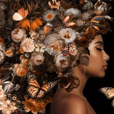 Glasschilderij 80x120cm Vrouw met bloemen