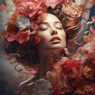 Glasschilderij 80x120cm Vrouw met rode bloemen