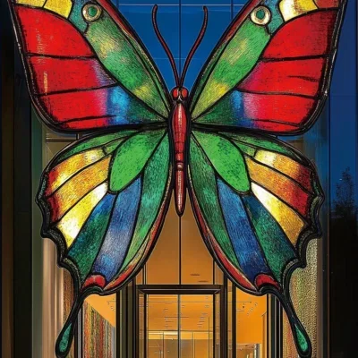 Glasschilderij 80x120cm Winkel met grote vlinder