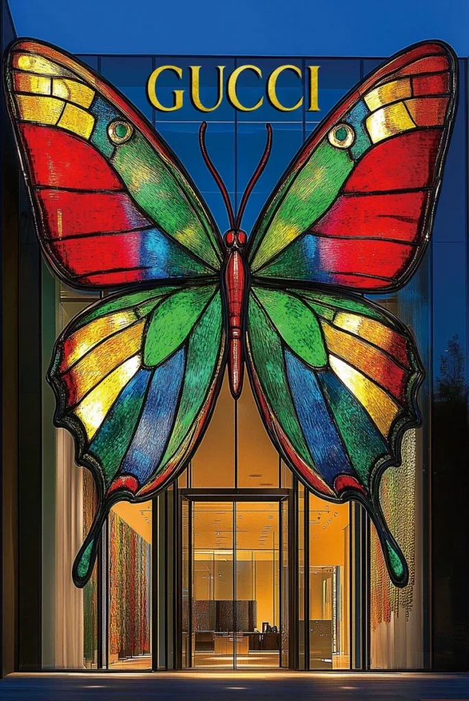 Glasschilderij 80x120cm Winkel met grote vlinder