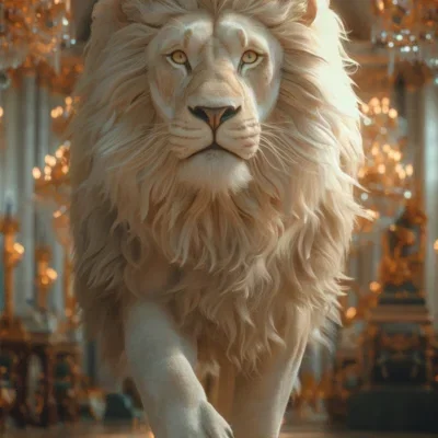 Glasschilderij 80x120cm Witte leeuw in paleis