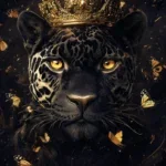 Glasschilderij 80x120cm Zwarte panter met kroon