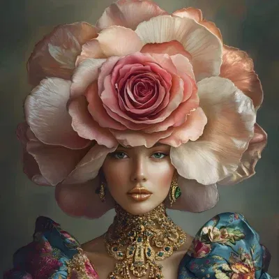 Glasschilderij 80x80cm Vrouw met grote bloem op het hoofd