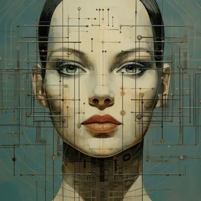 Glasschilderij met 3D reliëf 110x160cm Getekende vrouw met strepen