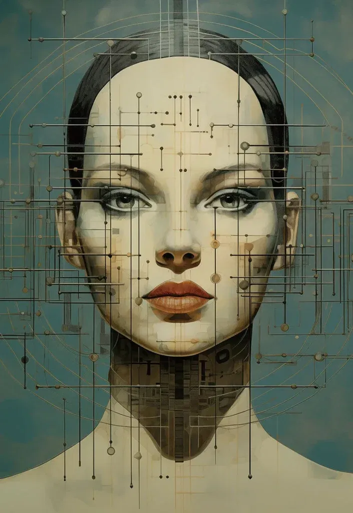 Glasschilderij met 3D reliëf 110x160cm Getekende vrouw met strepen