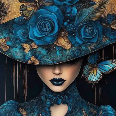 Glasschilderij met 3D reliëf 110x160cm Vrouw in blauw