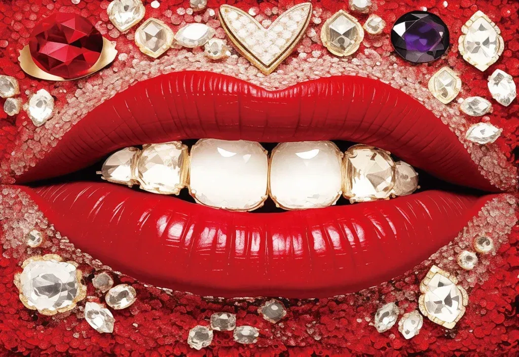 Glasschilderij met 3D reliëf 160x110cm Mond met diamanten