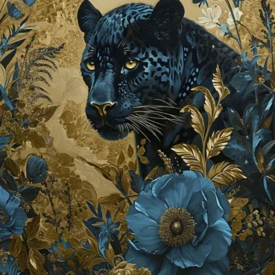 Glasschilderij met 3D reliëf 80x120cm Blauwe panter