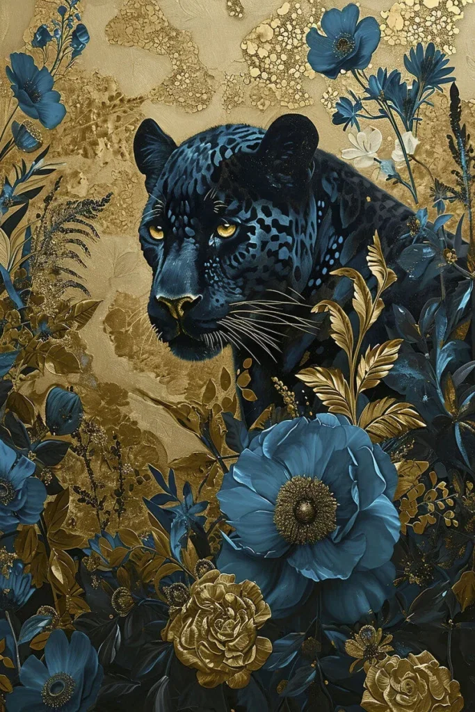 Glasschilderij met 3D reliëf 80x120cm Blauwe panter