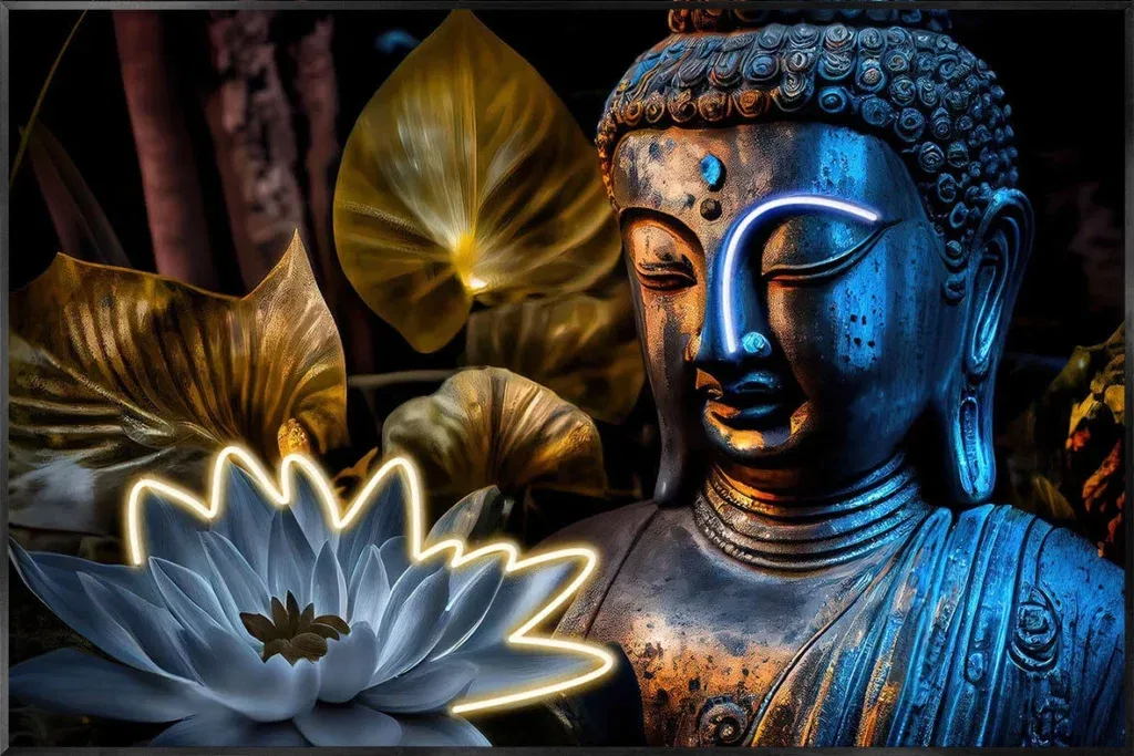 Glasschilderij met LED verlichting en lijst 120x80cm Boeddha
