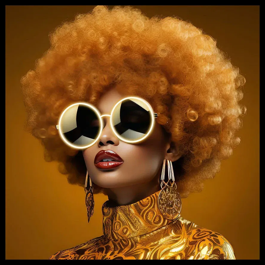 Glasschilderij met LED verlichting en lijst 80x80cm Gele vrouw