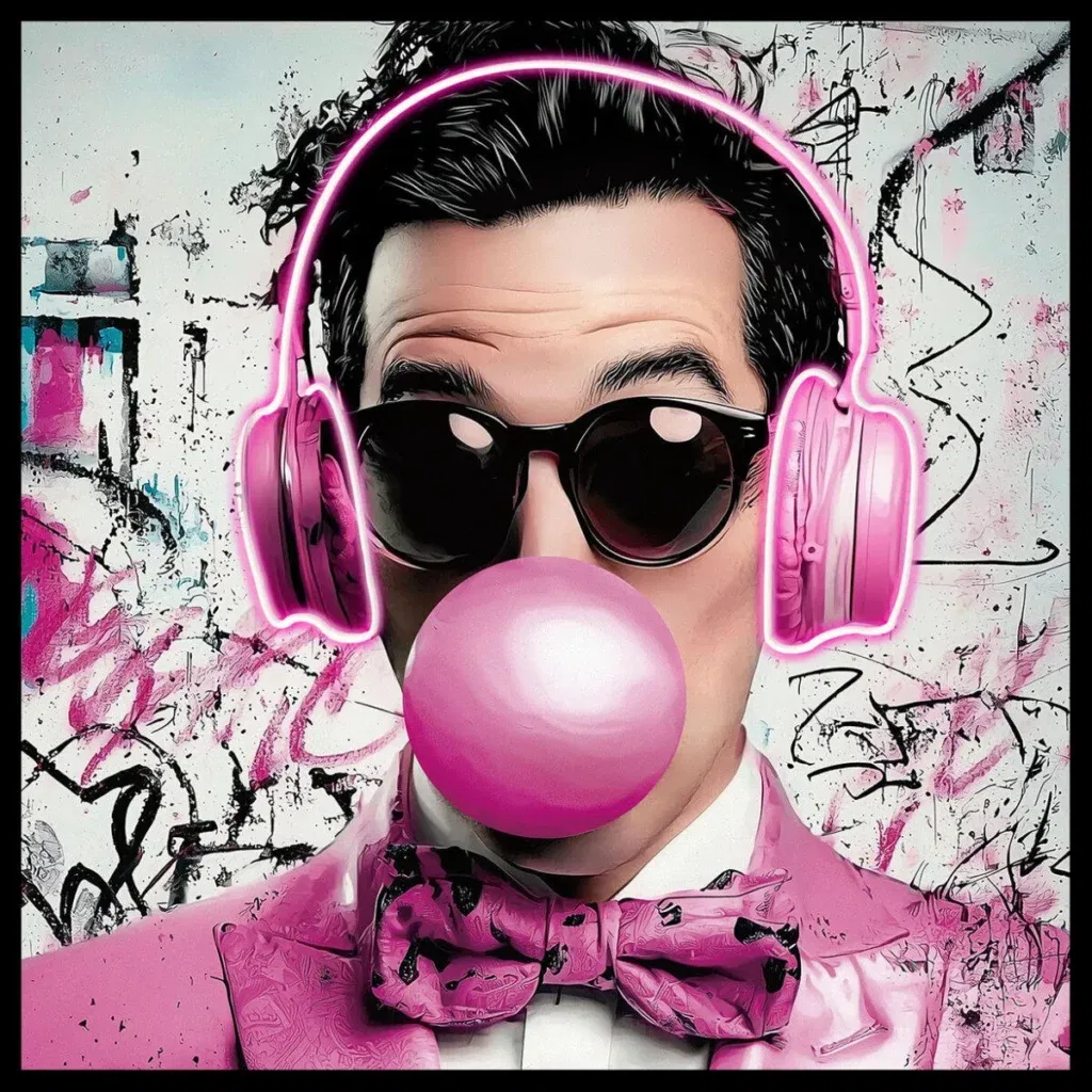 Glasschilderij met LED verlichting en lijst 80x80cm Roze man