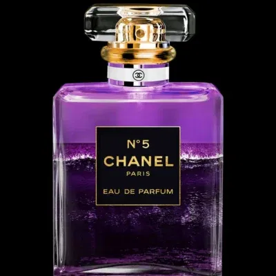 Glasschilderij met goudfolie 60x80cm Doorzichtig flesje paarse zee