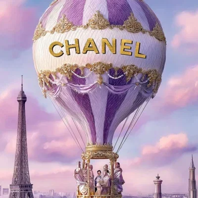 Glasschilderij met goudfolie 60x80cm Luchtballon 2