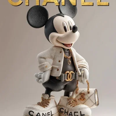 Glasschilderij met goudfolie 60x80cm Muis in het wit