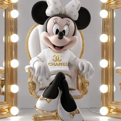 Glasschilderij met goudfolie 60x80cm Muis in make-up stoel