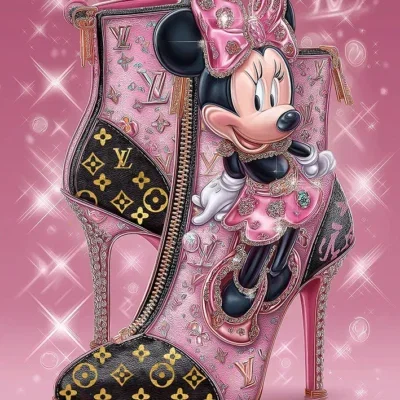 Glasschilderij met goudfolie 60x80cm Muis met hakken 1