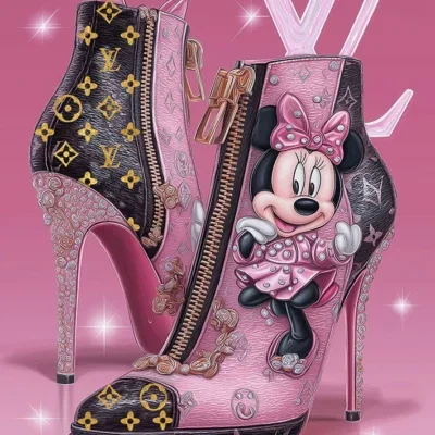 Glasschilderij met goudfolie 60x80cm Muis met roze hakken 2