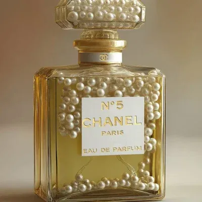 Glasschilderij met goudfolie 60x80cm Parfum goud met parels