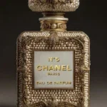 Glasschilderij met goudfolie 60x80cm Parfum met kleine parels