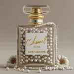 Glasschilderij met goudfolie 60x80cm Parfum met parels