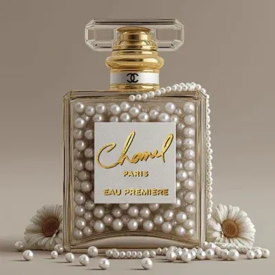 Glasschilderij met goudfolie 60x80cm Parfum met parels