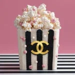 Glasschilderij met goudfolie 60x80cm Popcorn roze