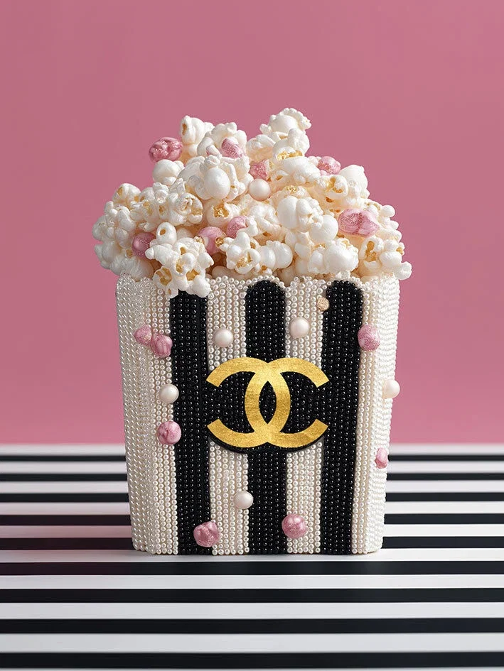 Glasschilderij met goudfolie 60x80cm Popcorn roze