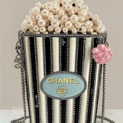 Glasschilderij met goudfolie 60x80cm Popcorn zwart/wit