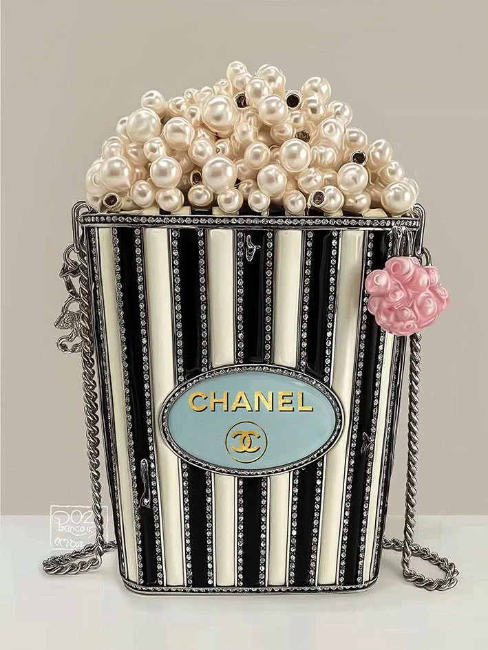 Glasschilderij met goudfolie 60x80cm Popcorn zwart/wit