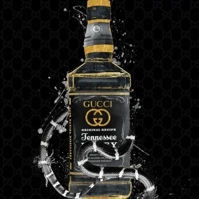Glasschilderij met goudfolie 60x80cm Whisky