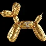 Glasschilderij met goudfolie 80x60cm Ballon hond links