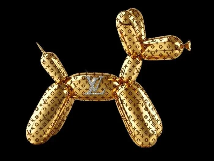 Glasschilderij met goudfolie 80x60cm Ballon hond rechts Glasschilderij met goudfolie 80x60cm Ballon hond rechts