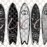 Glasschilderij met goudfolie 80x60cm Fashion surfplanken